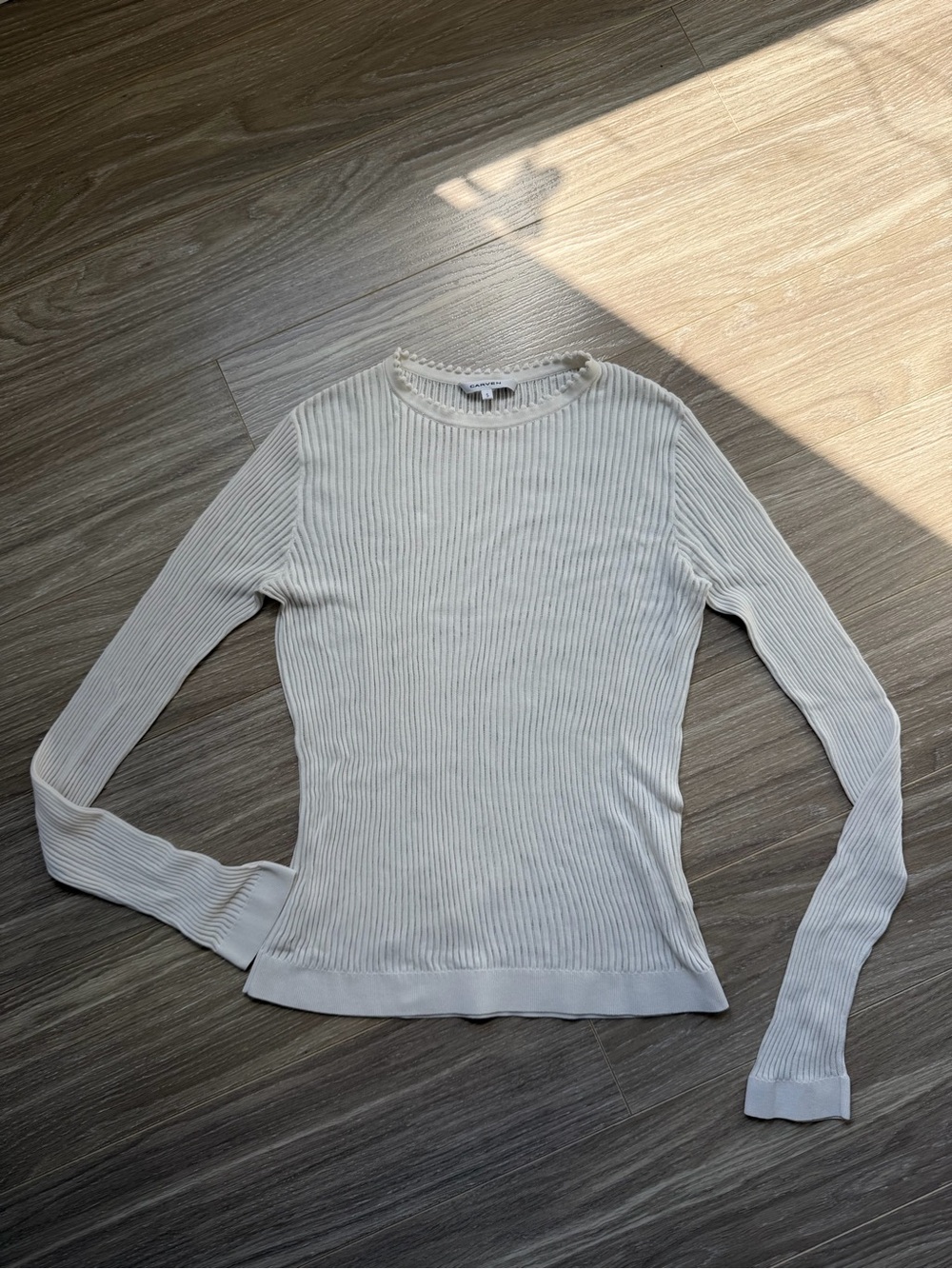 Carven Women’s Cream White Long Sleeve Knit Top Sz S Cotton & Silk